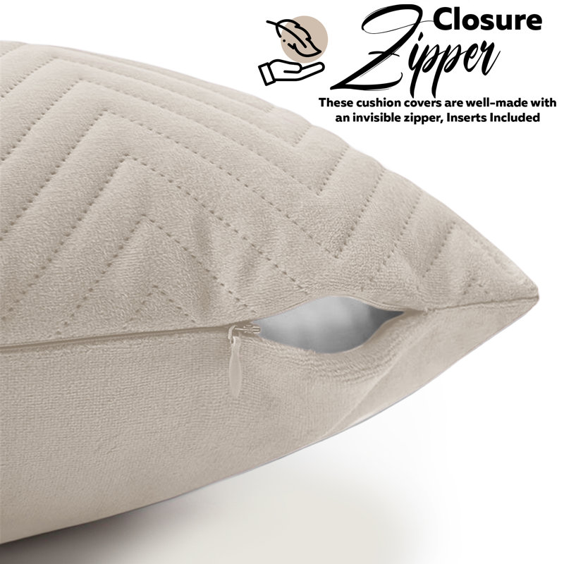 Embossed Velvet Cushion Cover (4 Piece Set), Beige