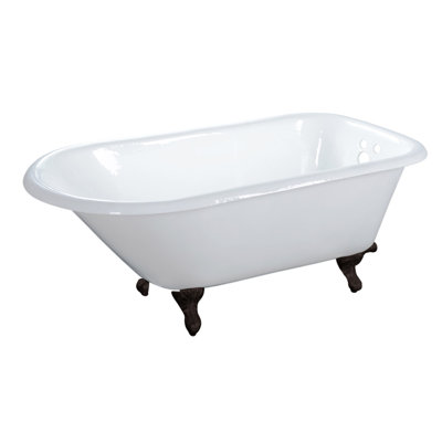 Kingston Brass Aqua Eden 48-Inch Cast Iron D-Shaped Roll Top Clawfoot Tub (3-3/8-Inch Wall Drillings)