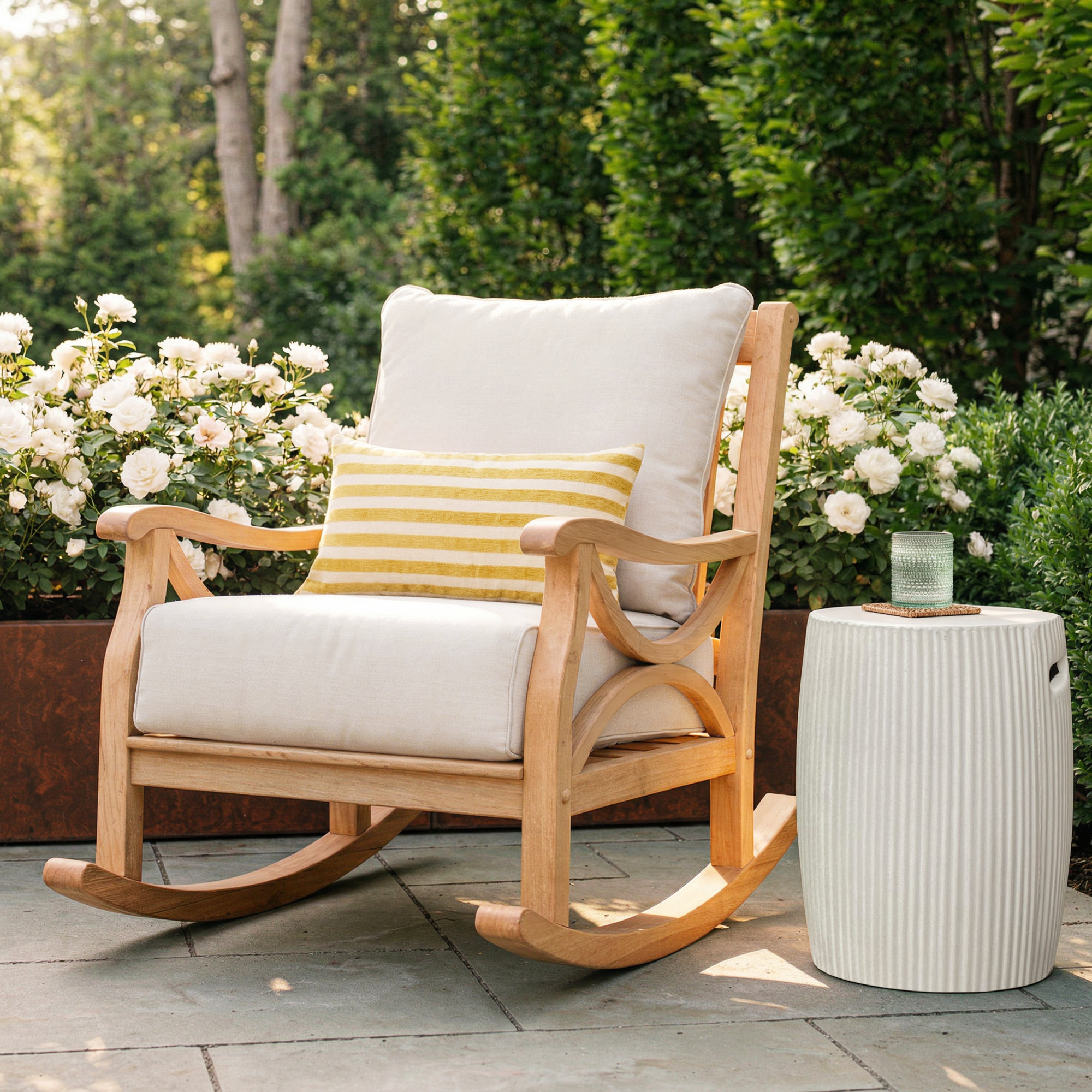 Brunswick Teak Outdoor Rocking Chair with Cushions, Beige