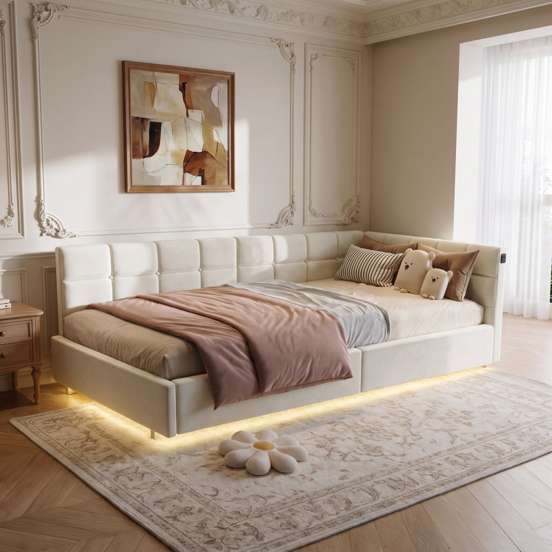Upholstered Storage Daybed, cream