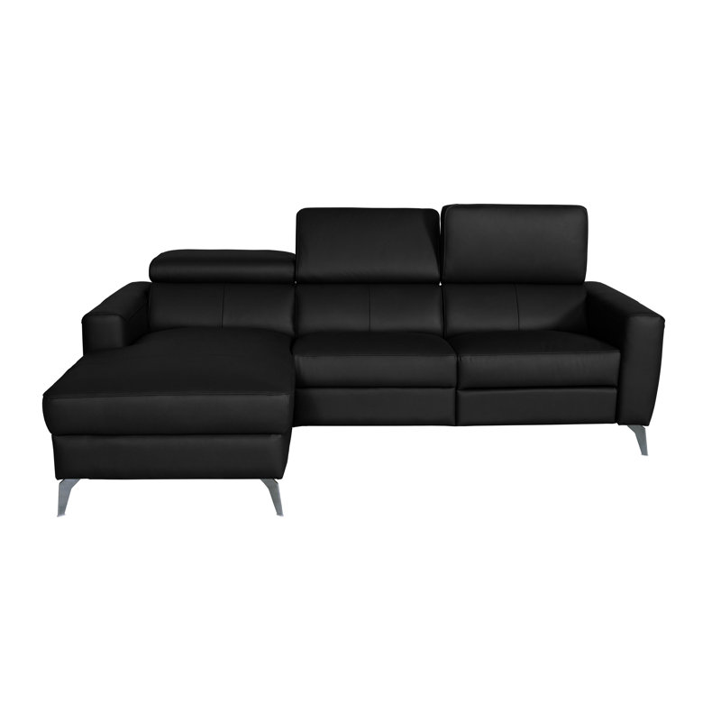 Amorian Leather Reclining Corner Sofa, Black, Left Hand Facing
