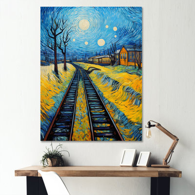 Rails de train herbe jaune - impression