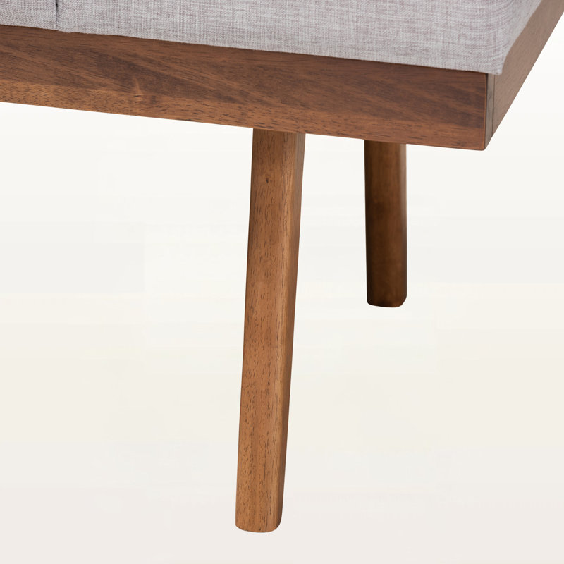 Hoefer Bench in Greyish Beige Fabric Upholstery and Walnut Finish, 18'' H X 48'' W X 18'' D, Grayish Beige