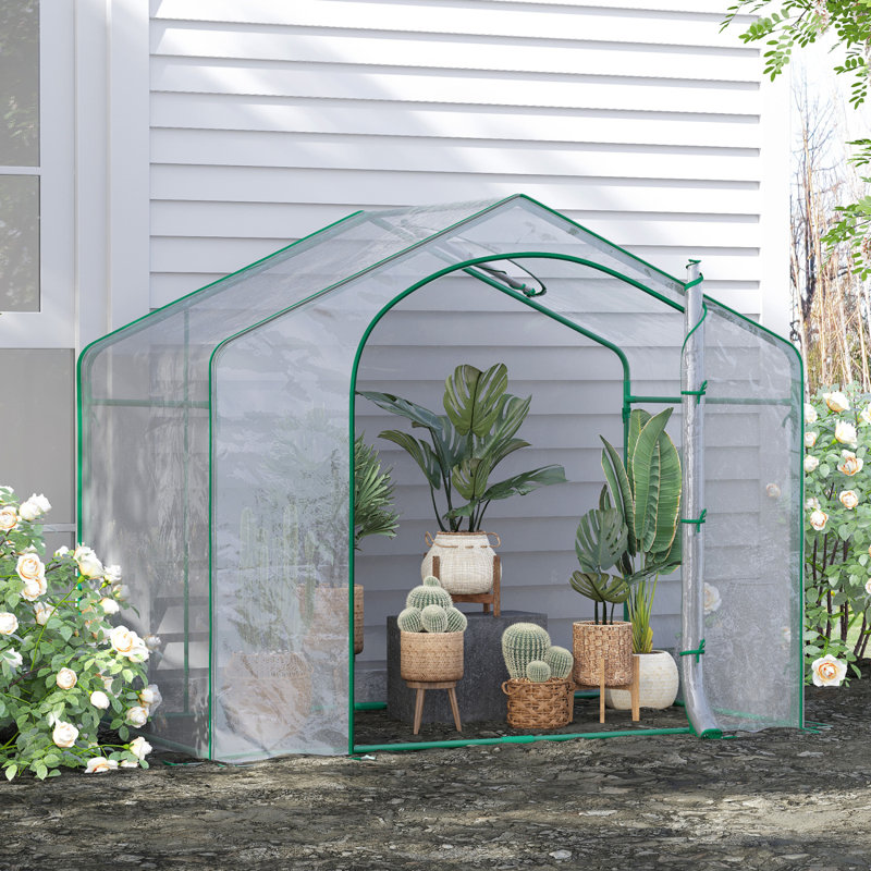 6' X 3' X 5' Portable Walk-In Greenhouse, PVC Cover, Steel Frame Garden Hot House, Zipper Door, Top Vent For Flowers, Vegetables, Saplings, Clear