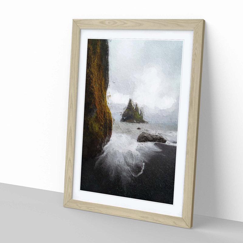 Ocean View from Black Sand Beach Iceland - Picture Frame Painting Print, Oak Framed, 36cm H x 27cm W x 2cm D