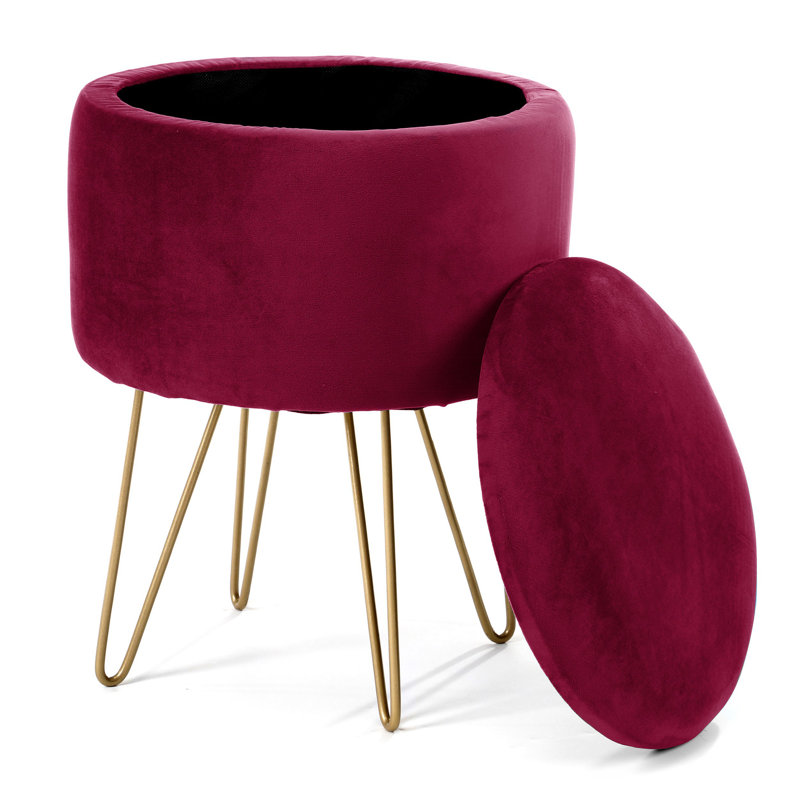 Adlee 35cm Wide Velvet Tufted Circle Pouffe Ottoman with Storage