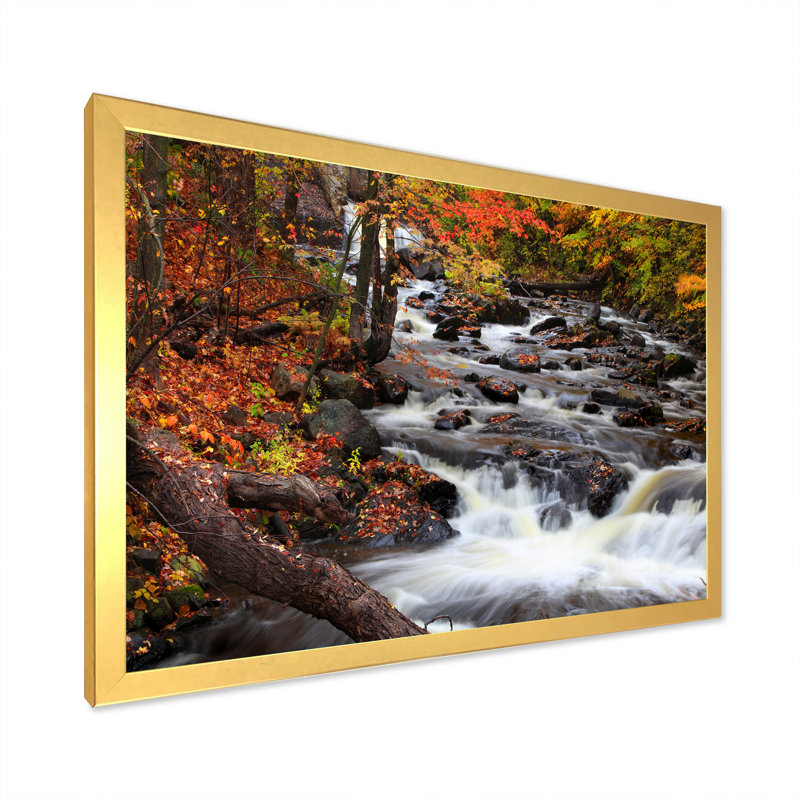 «Water Falls In Autumn Forest», reproduction d'art sur toile, Impression dorée sur toile encadrée, H 12 po x l 20 po x P 1 po