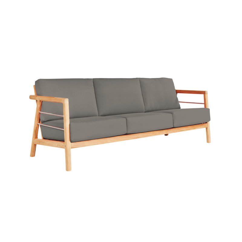 Aalto Teak Sofa With Cushion In Melon, Charcoal Grey Sunbrella®