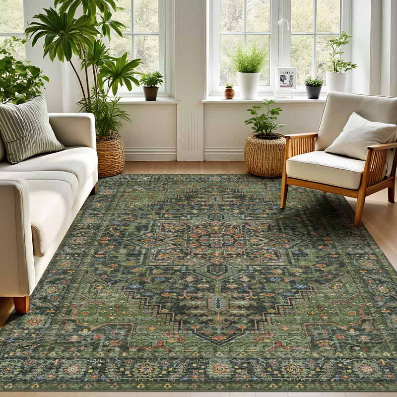 Bohemian Vintage Area Rug Washable Non Slip Moroccan Indoor Rug, Rectangle 8' x 10'