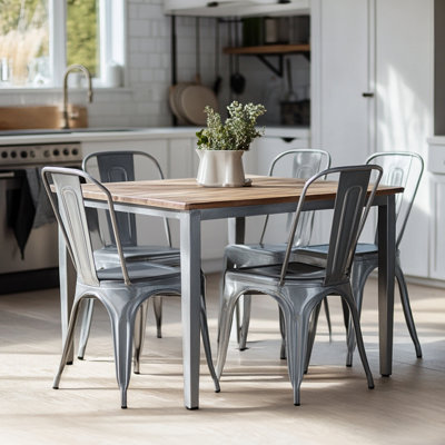 High Gloss Industrial Metal Dining Chairs 18 Inch Seat Height Stackable Indoor Outdoor, Lightweight Easy-Clean Surface, Easy Assembly, Durable Modern Design