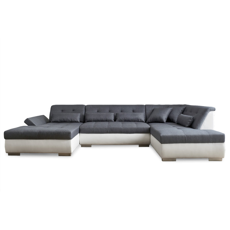 Vermont 7 Seater Corner Sectional, Right Hand Facing, White/Grey