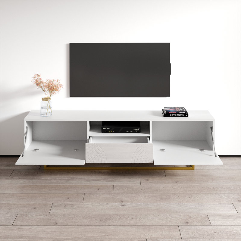 White High Gloss 75" TV Stand with Storage Cabinets