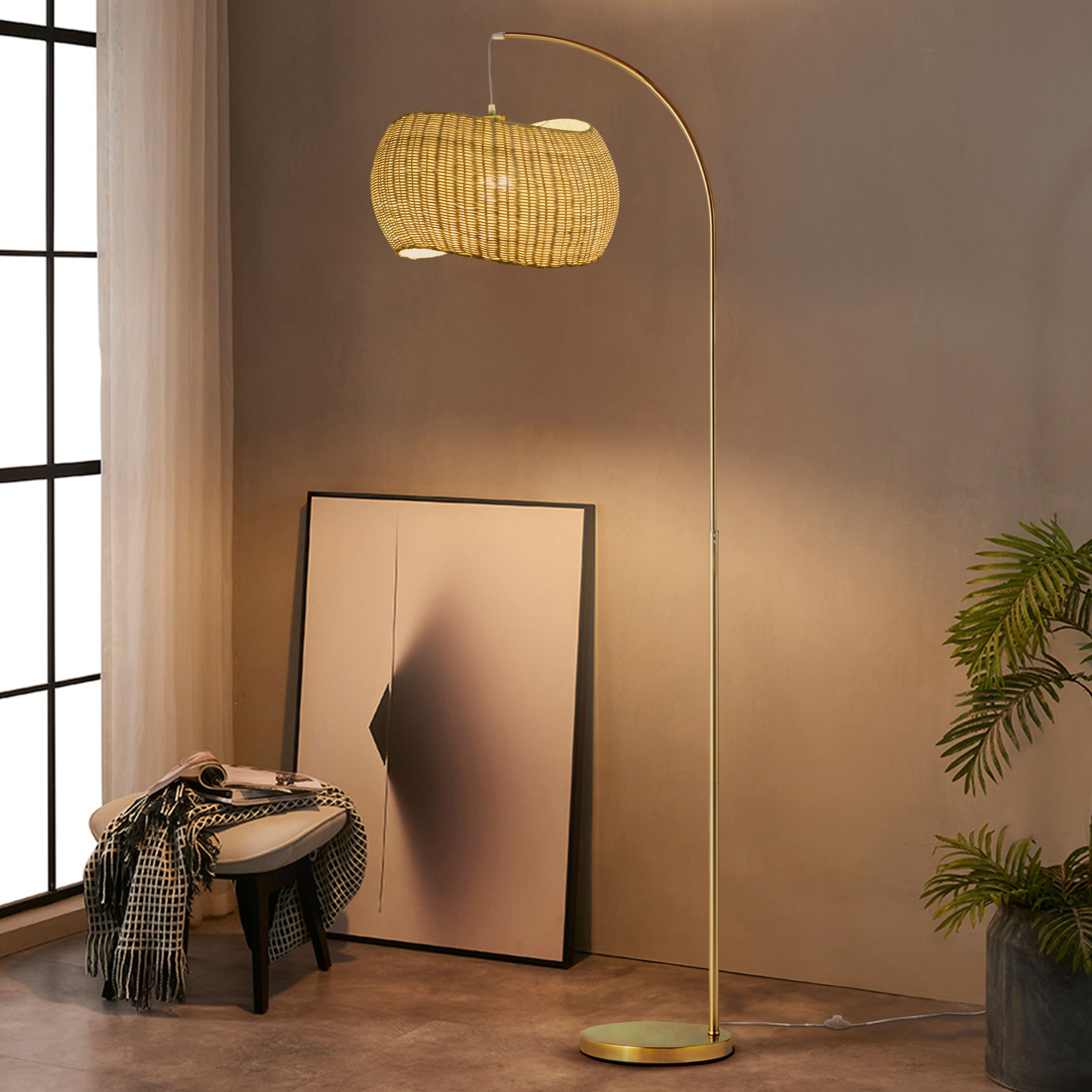 Brightech Wave 78 in. Boho Mid Century Modern Rustic Arched Standing Floor Lamp with Rattan Wicker Shade - LED Bulb Included & Reviews | Wayfair