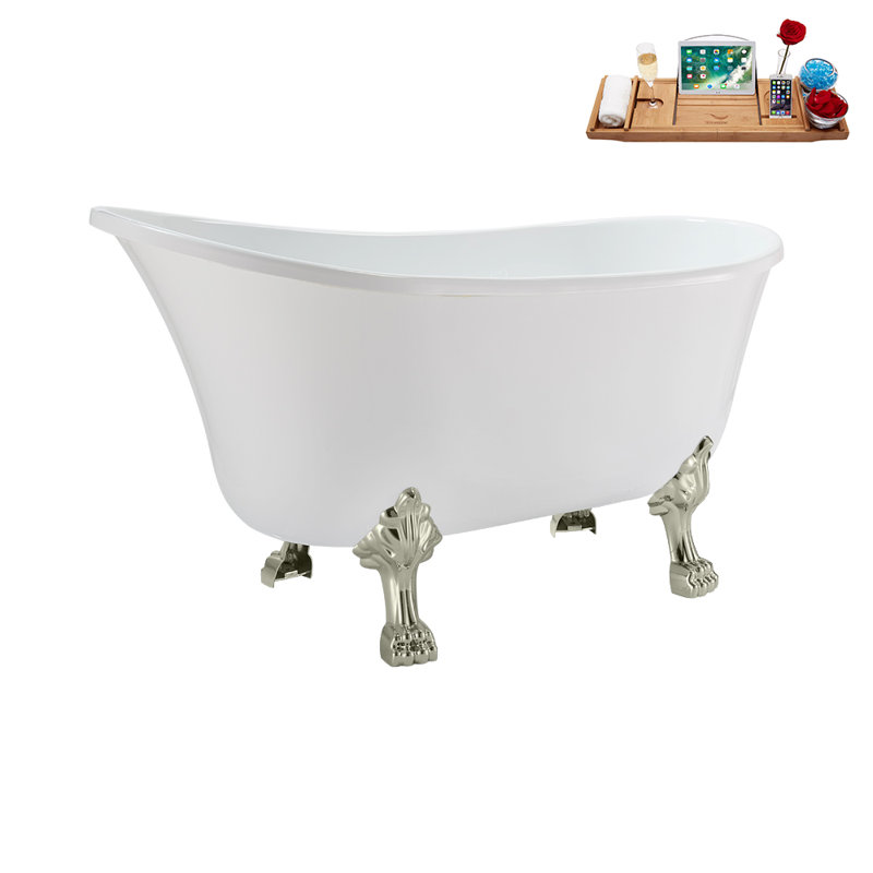 51.2'' x 25.6'' Soaking Acrylic Bathtub, Brushed Nickel, Polished Chrome