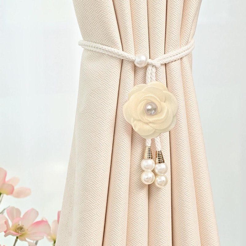 Kbndieu Camellia Curtain Tiebacks Curtain Accessories and Decor Sheer Curtain Pearl Tying Cord Modern Concise Adjustable Curtain Tiebacks