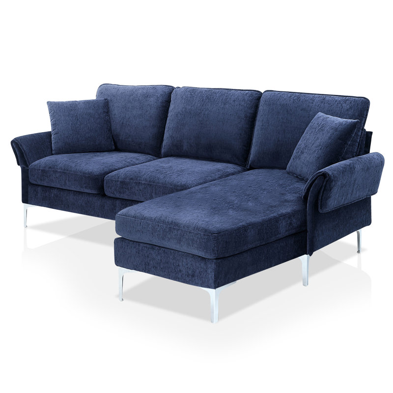 Canapé modulaire en chenille de 85,38 po Caelin, Chenille bleue marine, Right Hand Facing