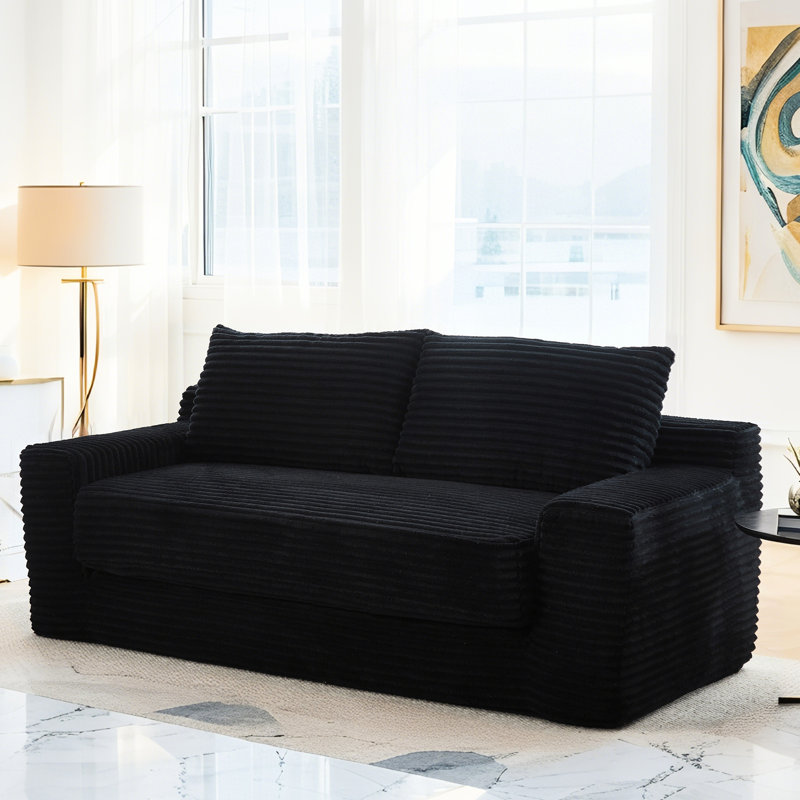Fauteuil convertible 2 places en velours côtelé avec structure en acier et mousse à mémoire de forme, sans assemblage, noir