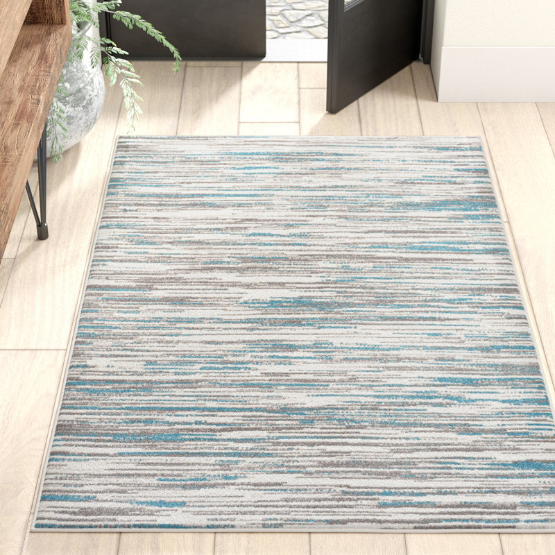 Oritz Abstract Linear Stripe Gray/Blue Rug, Rectangle 3'11" x 6'