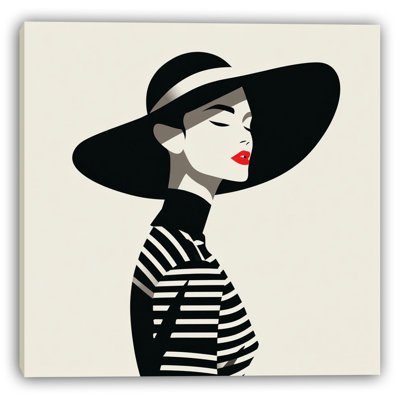«Elegant Lady in Striped Dress and Hat», art mural sur toile tendue