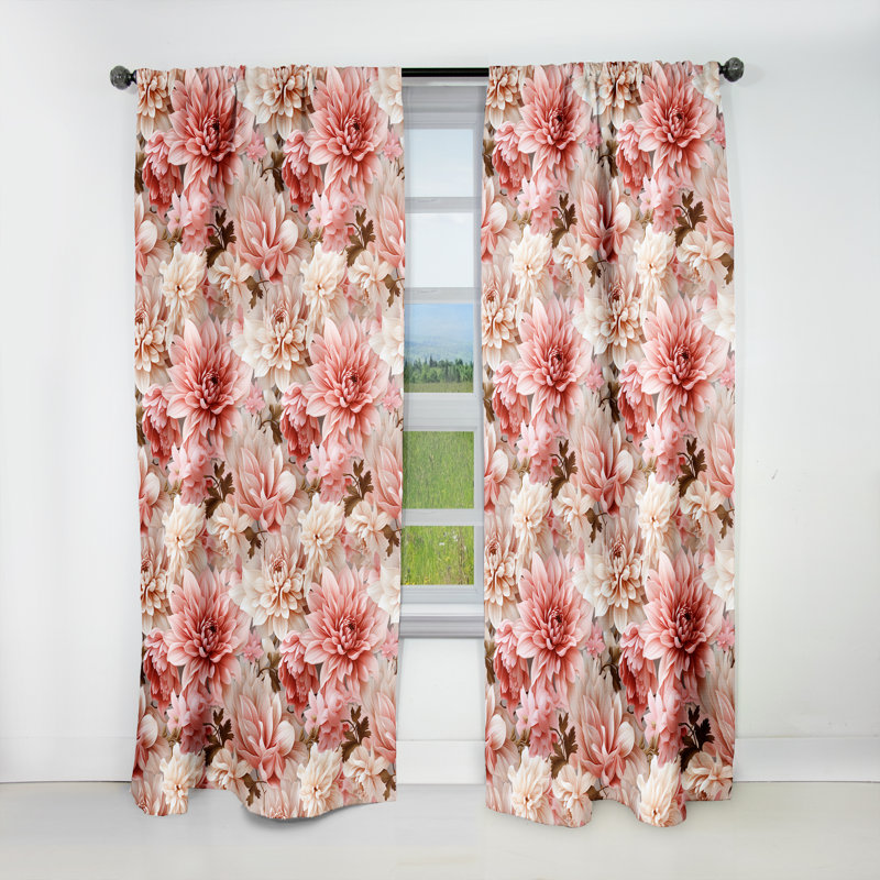 Panneaux de rideaux floraux roses et blancs avec œillets en fleurs, L 52 po x L 120 po