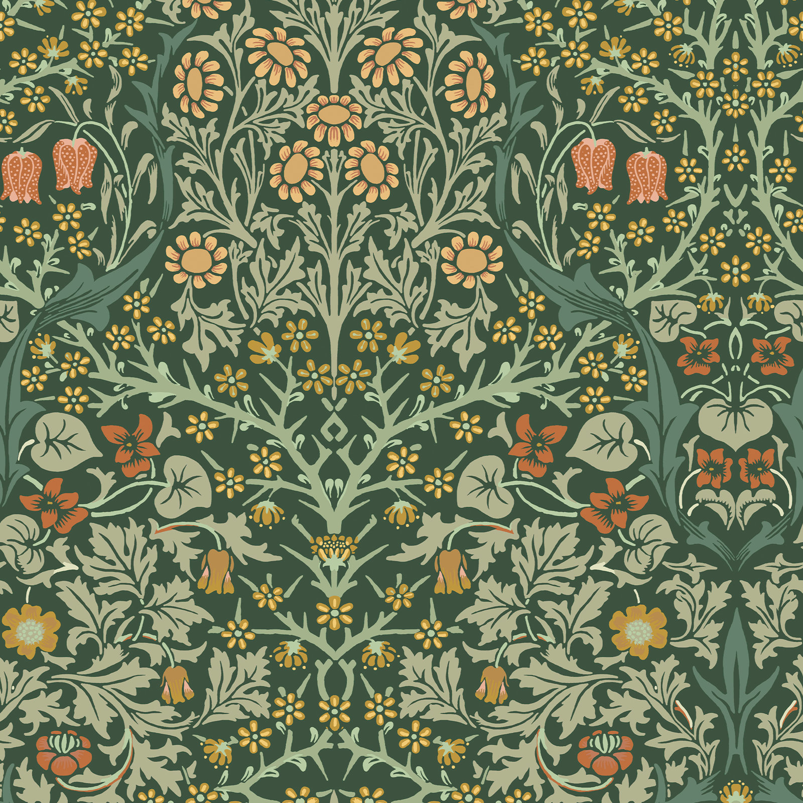 Floral Wallpaper, Deep Green
