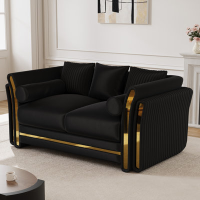 62" Modern Loveseat with Double-Layer Gold-Trim Arms