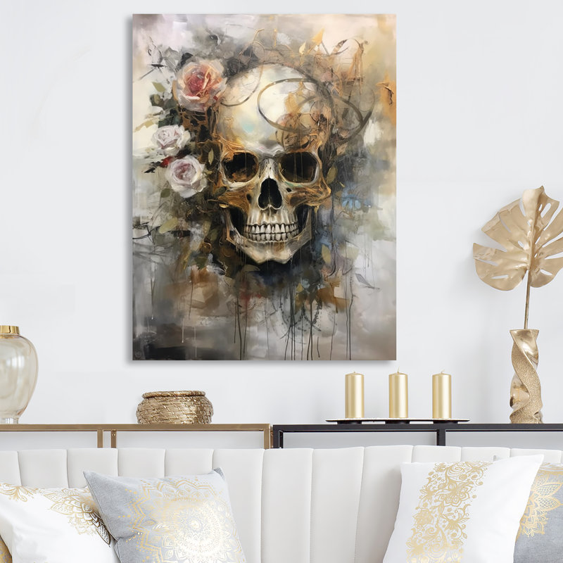 Crâne en fleurs - impression, Toile tendue, H 40 po x l 30 po x P 1,5 po
