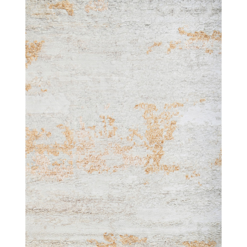 Tapis gris / doré de haute qualité noué à la main, Rectangle de 5 pi x 8 pi