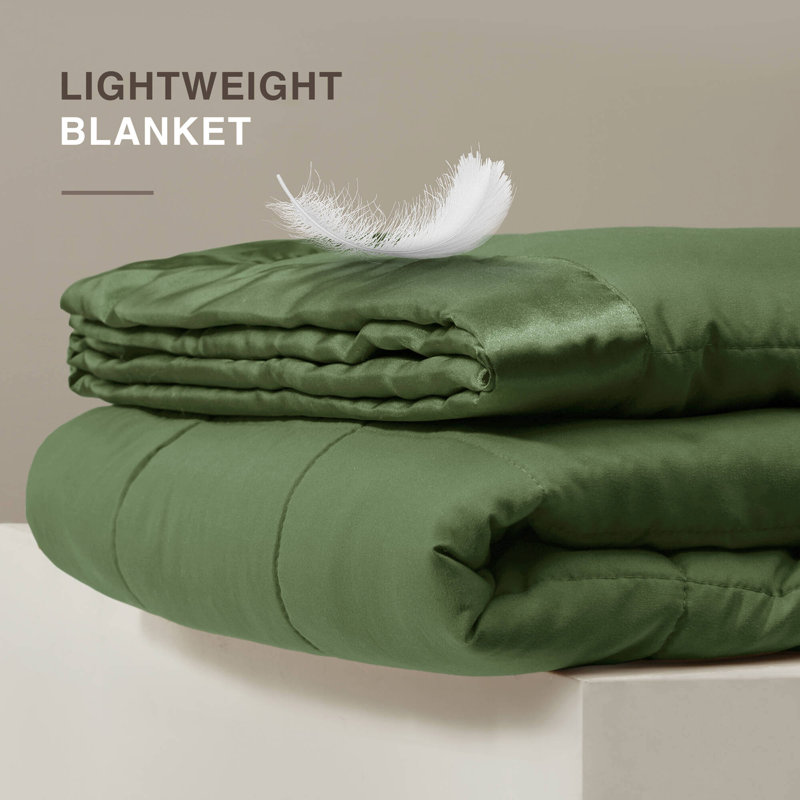 1 couverture légère en duvet synthétique avec garniture en satin, Très grand lit, Vert