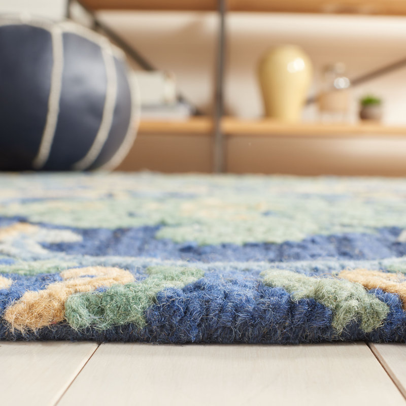 Jahiem Hand-Tufted Wool/Cotton Navy/Green Area Rug, Rectangle 9' x 12'