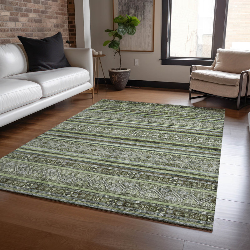 Ysadora Green Washable Indoor-Outdoor Rug - LOOMLAN, 8' x 10'
