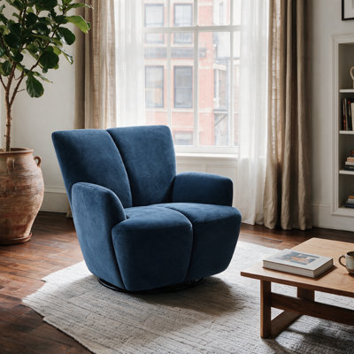 Modern Upholstered 360° Swivel Barrel Accent Armchair
