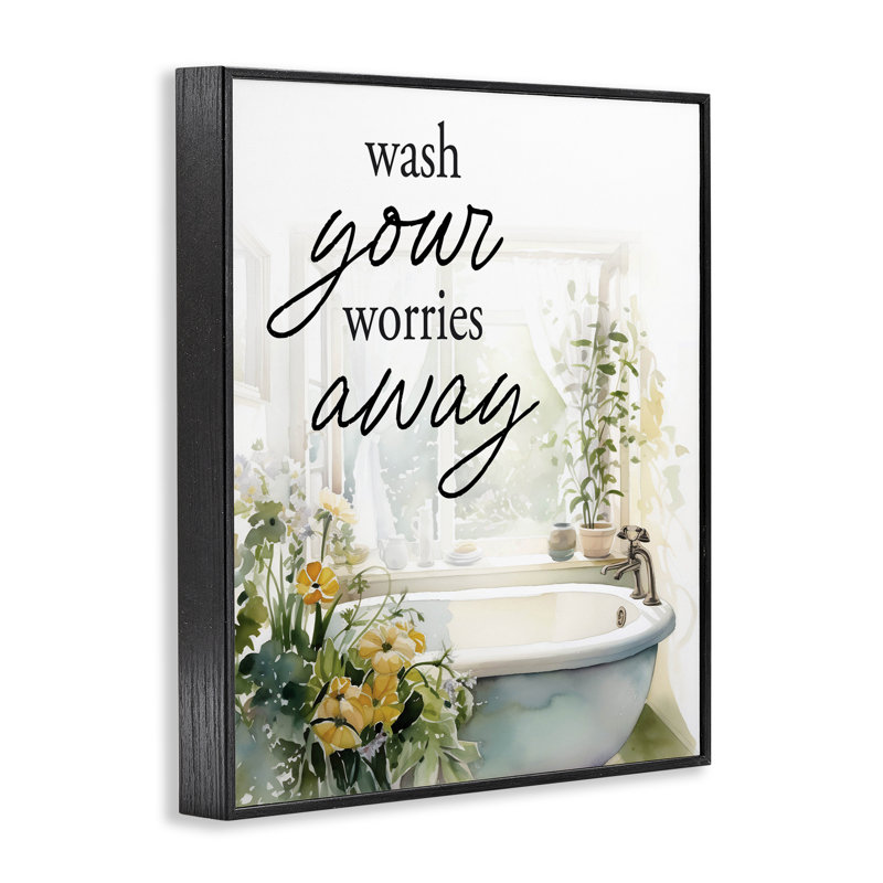 Estampe numérique pour salle de bain Wash Worries Away, avec lettres et lignes, H 14 po x l 11 po