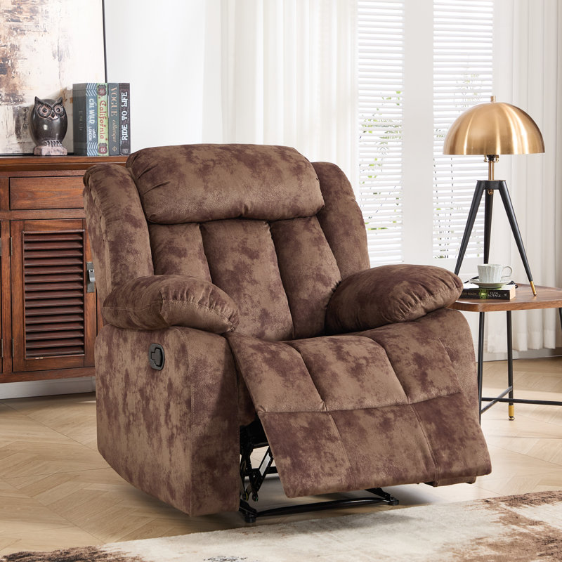 Lowen 35'' Wide Short Plush Fabric Cushion Back Manual Recliner with Soft Skin-Friendly Upholstery, Chocolate