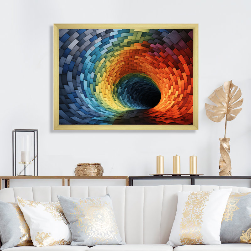 «Abstract Rainbows Delight I» sur toile abstraite, Encadrement doré, H 30 po x l 40 po x P 1,5 po
