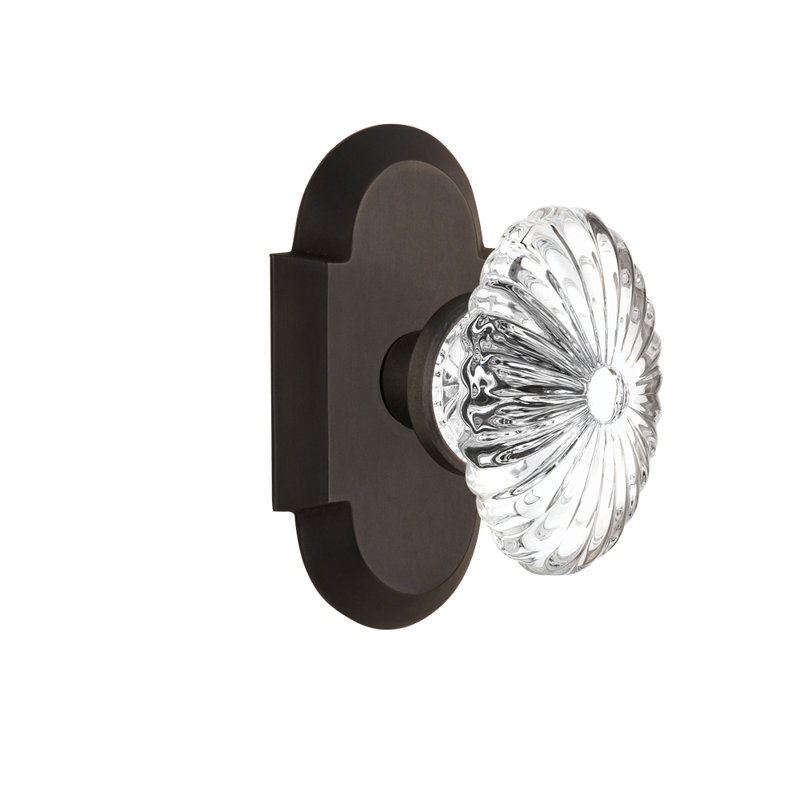 Cottage Plate with Oval Fluted Crystal Door Knob, Oil-Rubbed Bronze, 2.375"