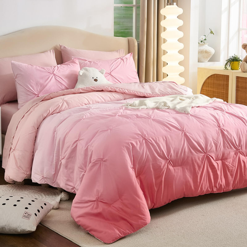 Ensemble de literie Preuck Ombre, Édredon double, Rose, 7
