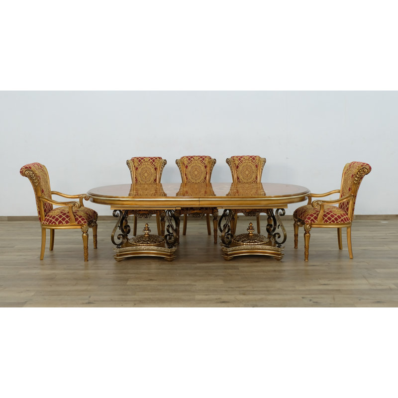 Valentinca 9 - Piece Extendable Solid Wood Dining Set, Red