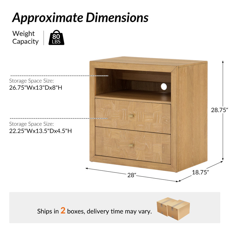 Table de chevet 2 tiroirs Cruce, Naturel