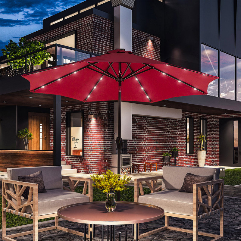 Brezzy Lighted Tilt Market Parasol, Red, 233 cm H x 275 cm W x 275 cm D