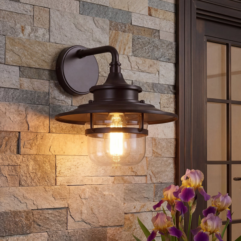 Industrial Farmhouse Oil Rubbed Bronze Outdoor Wall Lantern With Clear Glass Shade, E26 Porch Light Fixture For Front Door, Patio, Garage And Corridor