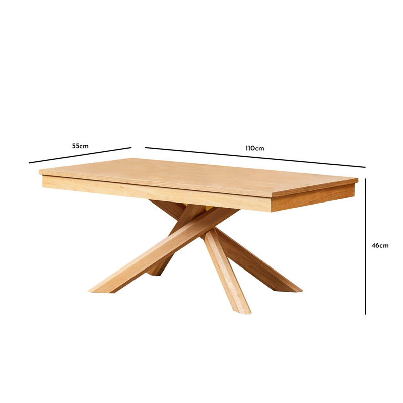 Brianney Solid Wood Cross Legs Coffee Table, Whitewash Oak