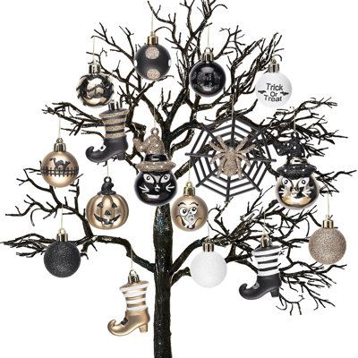  Ornements d'Halloween décorations d'arbre, 24 carats de chats noirs incassables citrouille-lanterne rétro, ensemble d'ornements pour petit arbre, décoration de fête intérieure mignonne