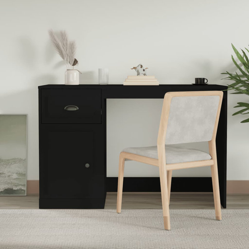 Serlin Solid Wood Base Writing Desk, Black