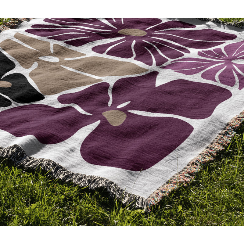 Roni Floral Cotton Throw Blanket, 50x60, Purple