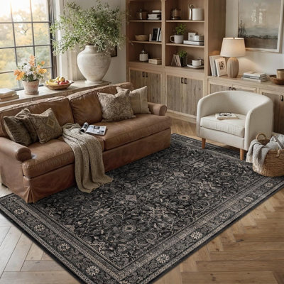 Washable Vintage Distressed Area Rug, Non-Slip & Soft Low Pile Carpet