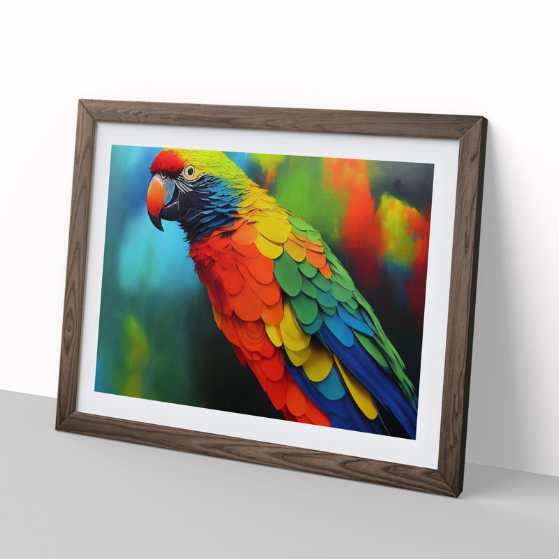Colourful Parrot Portrait Vol.1 - Single Picture Frame Painting, 25cm H x 34cm W x 2cm D, Walnut Framed