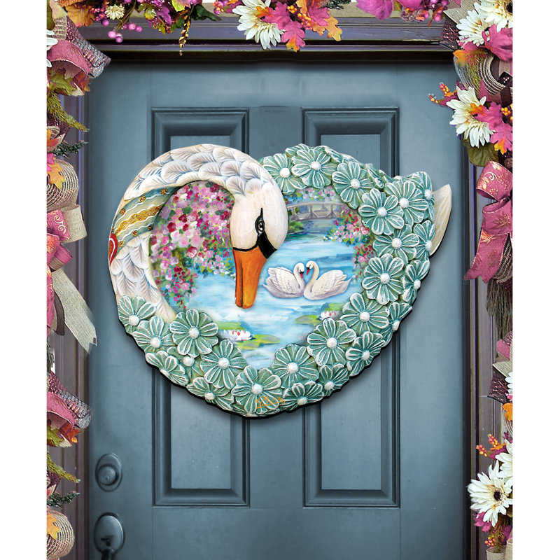 Cintre de porte décorative en bois swan love