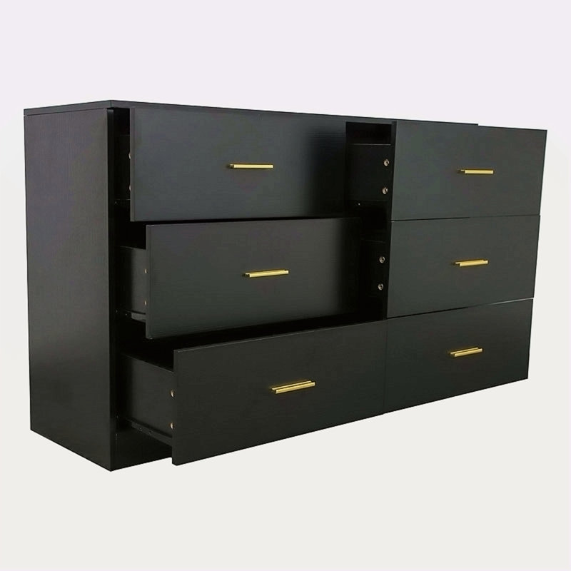 Commode moderne à 6 tiroirs pour la chambre à coucher - Vaste commode de rangement, robuste et sécuritaire, Noir