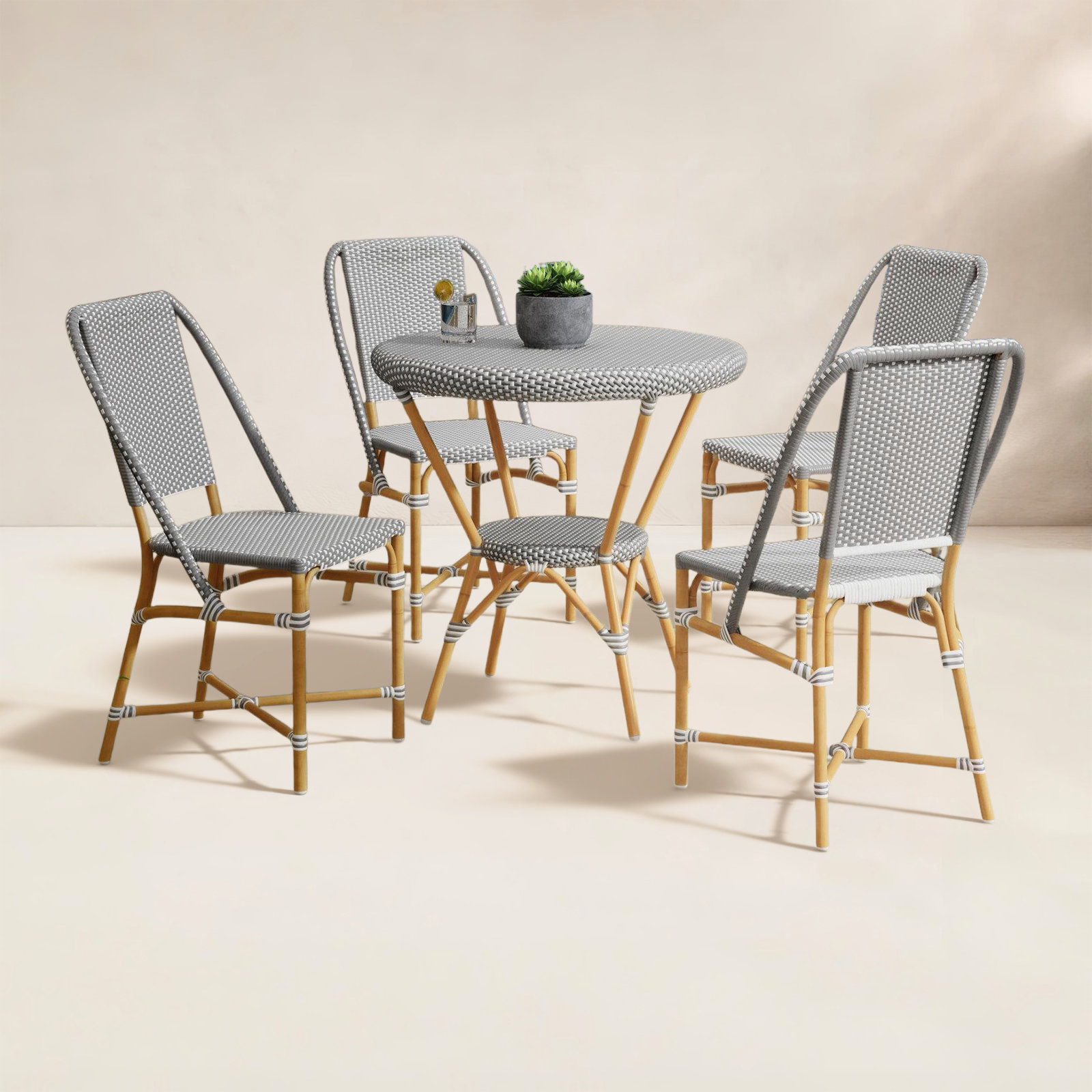 Ellie 30" Patio Dining Set, Gray/White, Gray/White